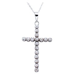 Retro Diamonds, 9 Karat White Gold Cross Pendant Necklace