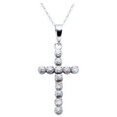 Diamonds, 9 Karat White Gold Cross Pendant Necklace