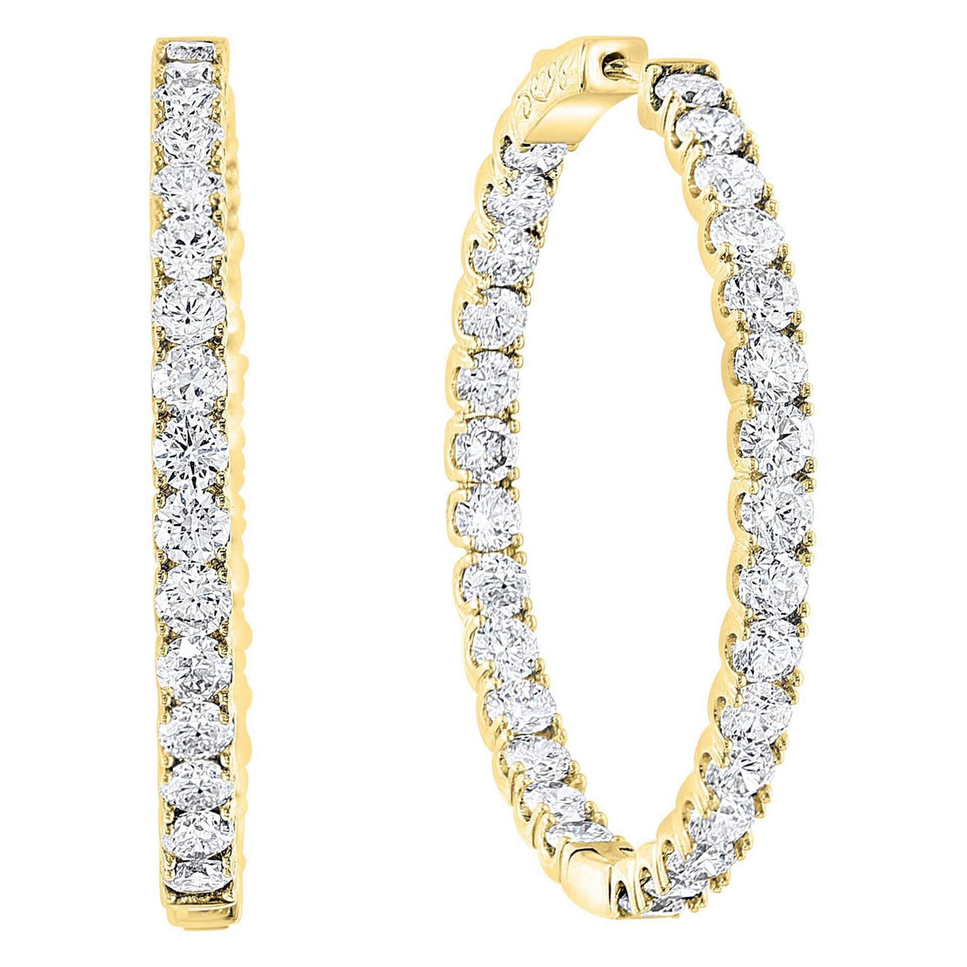 7.2 Carat Diamond Inside Out Hoop Gala Cocktail Earrings in 14 Karat Yellow Gold For Sale