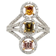 18KT Weißgold Fancy Colored 1,02 Karat. Orange, grüner und rosa Diamantring