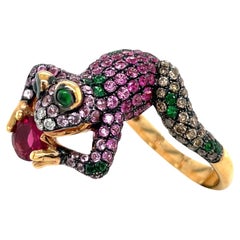 Wendy Yu 18KT Rose Gold Frog Ring 1.38Ct Pink Sapphire 0.70 Ct Brown Diamond
