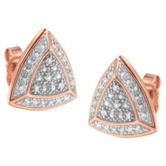 2 Micron 14K Rose Gold Plated Sterling Silver 1/25 Carat Diamond Stud Earrings