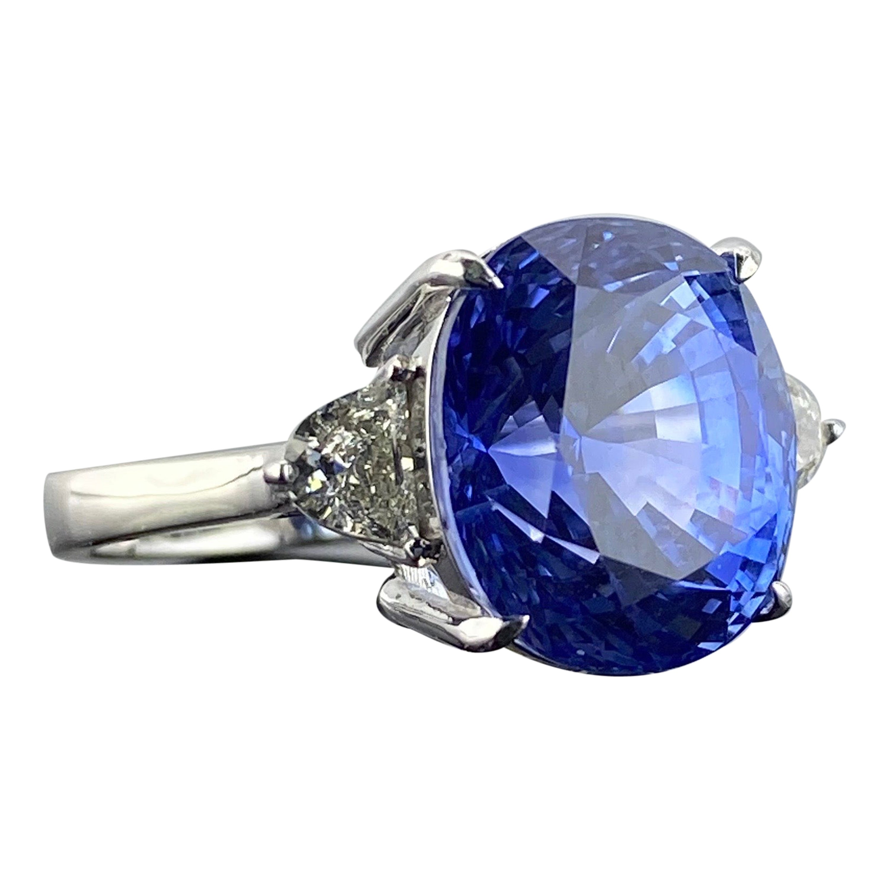 Certified 12.57 Carat Ceylon Sapphire and Diamond Three-Stone Engagement Ring For Sale