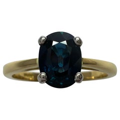 Fine 1.47ct Teal Blue Sapphire Oval Cut 18k White Yellow Gold Solitaire Ring