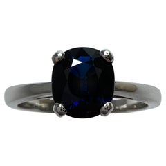 Fine Deep Blue 1.63 Carat Sapphire Cushion Cut 18k White Gold Solitaire Ring