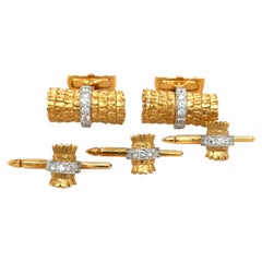 Charles Gold Yellow Gold .80Ct Diamond Cuff Links / Studs Dress Set