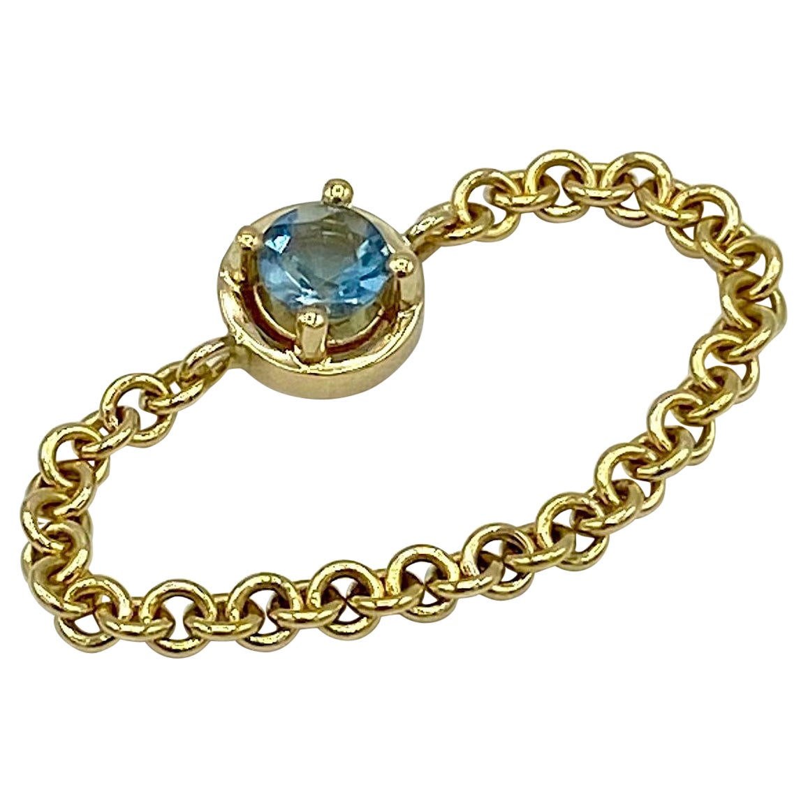 18 Karat Yellow Gold Chain Italian Aquamarine Ring by Petronilla For Sale  at 1stDibs