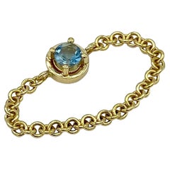 18 Karat Yellow Gold Chain Italian Aquamarine Ring by Petronilla