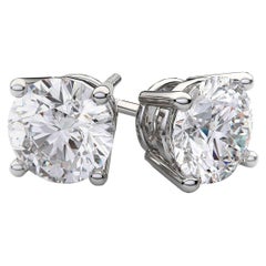 Beauvince GIA H VVS Certified 2.01 Carat Round Solitaire Diamond Studs
