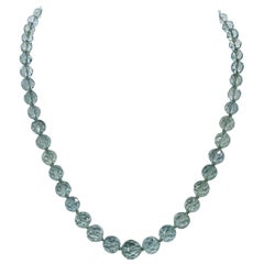 Art Deco Aquamarine Diamond Necklace 18 Karat White Gold Graduated Faceted Aqua