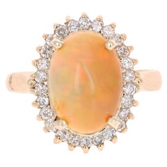 4.02 Carat Opal Diamond 14K Yellow Gold Cocktail Ring