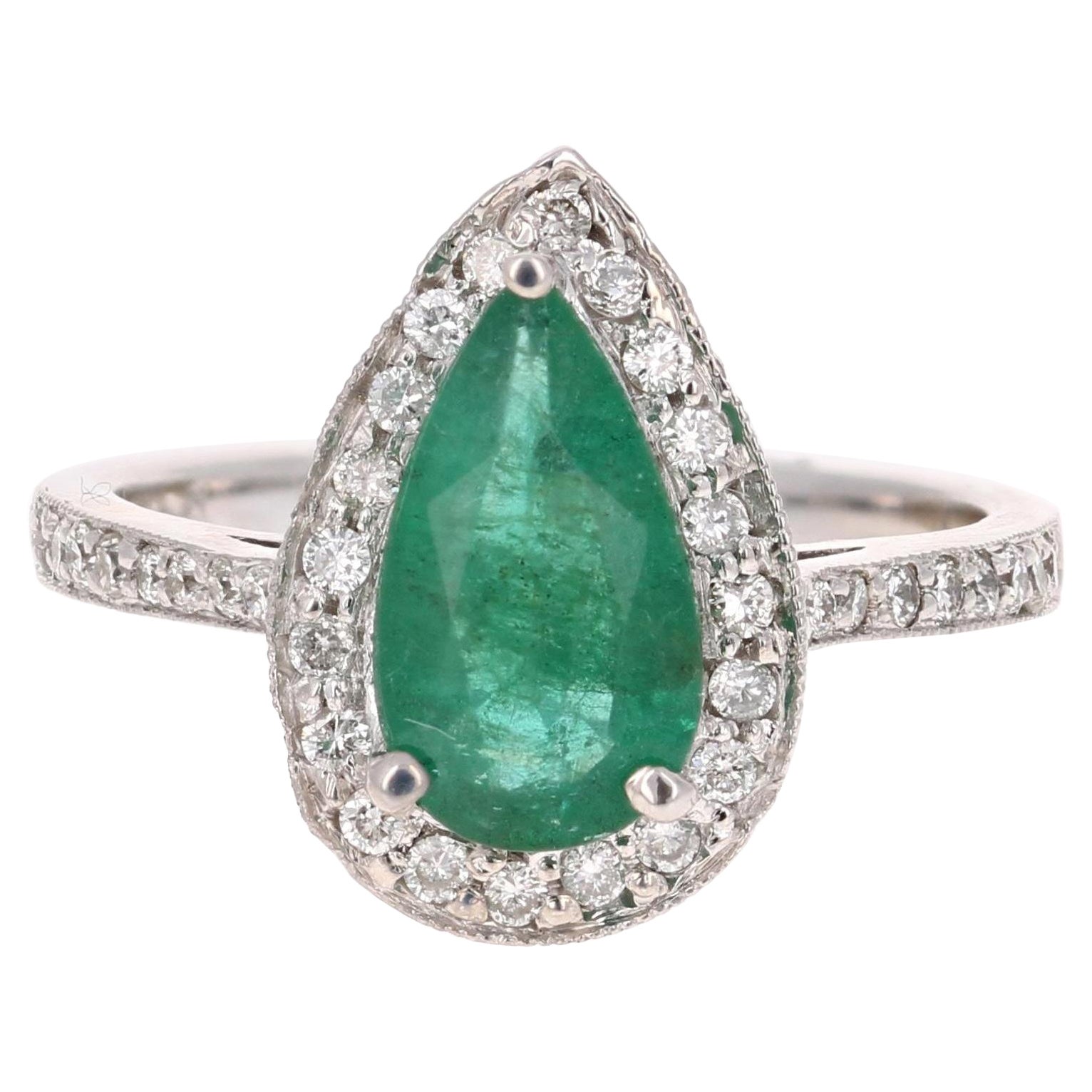 2.07 Carat Pear Shape Emerald Diamond gold Halo Engagement Ring at ...