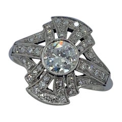 Art Deco Old Mine Diamond Platinum Ring Wedding Engagement Ring Cocktail