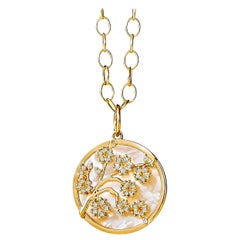 Syna Yellow Gold Pendant with Mother of Pearl and Champagne Diamonds