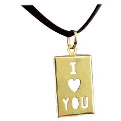 Vintage I Love You Pendant, 18 Karat Yellow Gold, Charm 