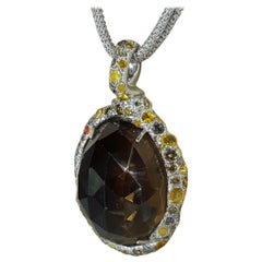 Fumé Quartz Pendant with Yellow Sapphires and Fancy Diamonds