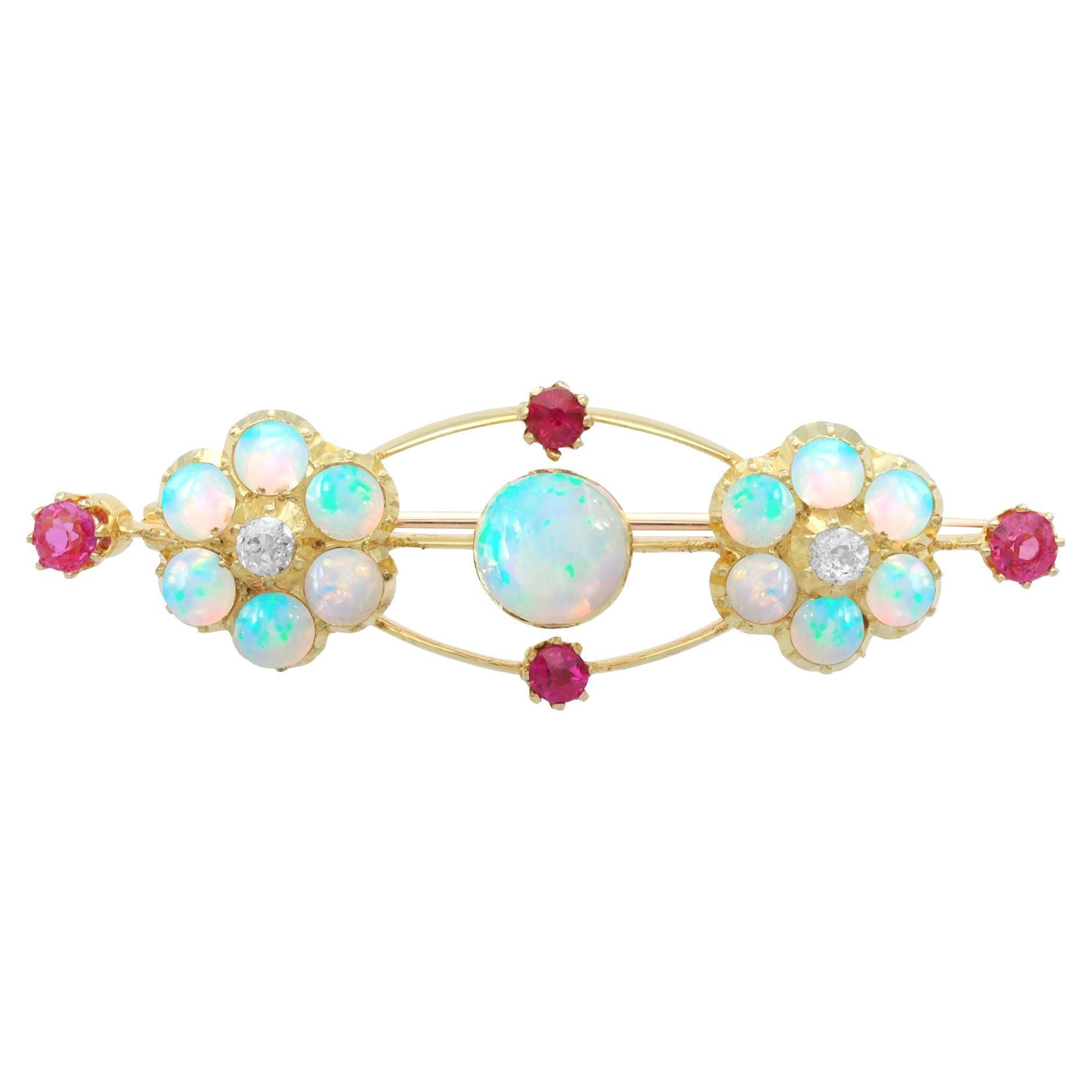 Victorian 2.50 Carat Opal and Diamond Yellow Gold Brooch For Sale