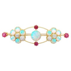 Victorian 2.50 Carat Opal and Diamond Yellow Gold Brooch