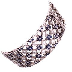 18 Karat White Gold Mesh Sapphire and Diamond Lace Bracelet