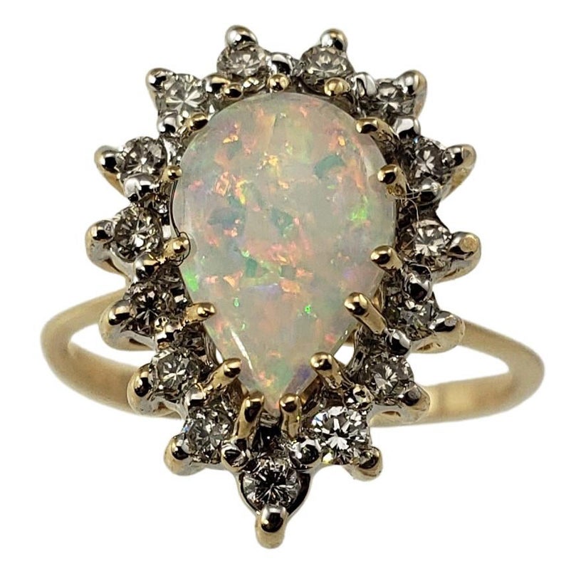 14 Karat Yellow Gold Opal and Diamond Ring Size 4