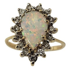 Antique 14 Karat Yellow Gold Opal and Diamond Ring Size 4