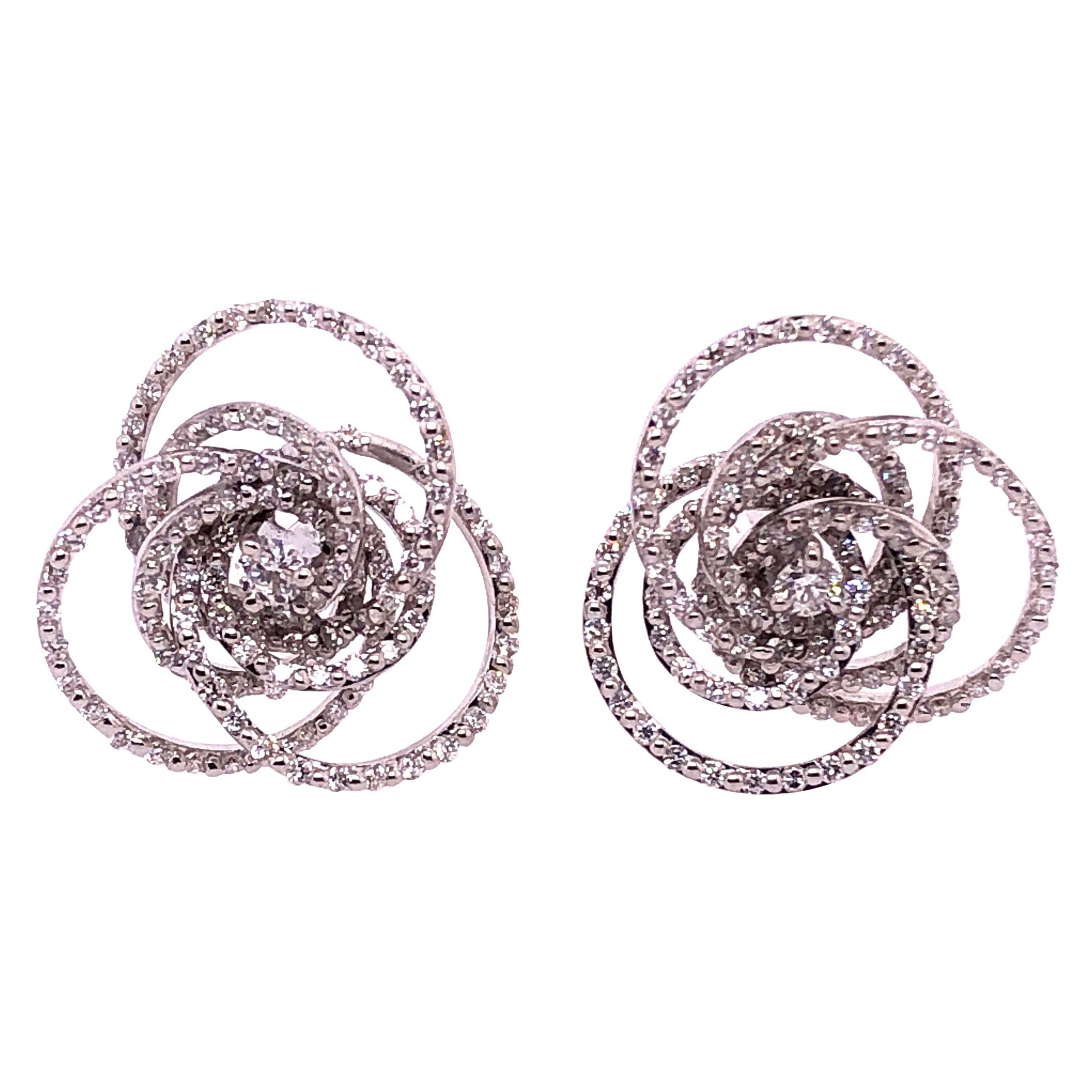 18 Karat White Gold Diamond Flower Swirl Stud Earrings by H2 at Hammerman For Sale