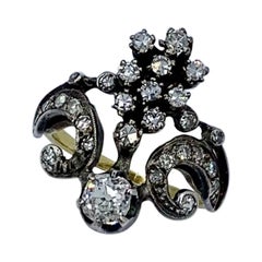 Belle Epoque Old Mine Cut Diamond Ring 18 Karat Gold Engagement Crown Tiara