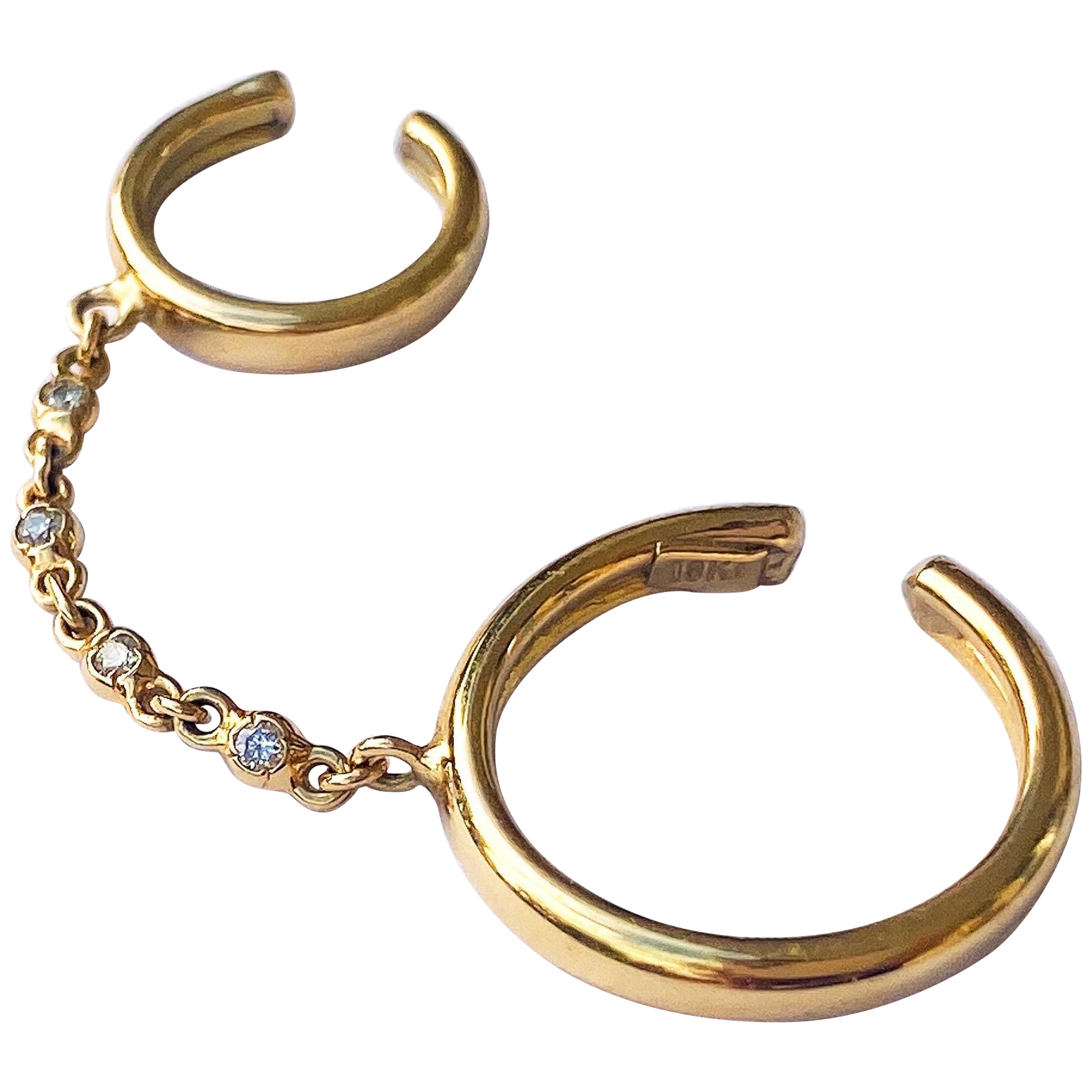 Maria Kotsoni-contemporary 18K yellow gold Diamond chain ear cuff/ear hoop combo For Sale