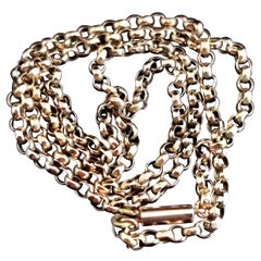 Antique 9k gold rolo link chain necklace, Edwardian era 