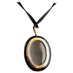 Antique Victorian Onyx Mourning Locket, 9k Yellow Gold