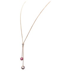 Verstellbare Halskette 18 Karat Roségold Diamant Saphir Perle