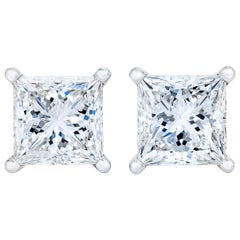 AGS Certified 14K White Gold 1/4 Carat Princess Solitaire Diamond Stud Earrings