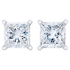 AGS Certified 14K White Gold 1/4 Carat Princess Solitaire Diamond Stud Earrings