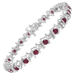 Used .925 Sterling Silver Lab Created Ruby and Diamond S-Link Tennis Bracelet