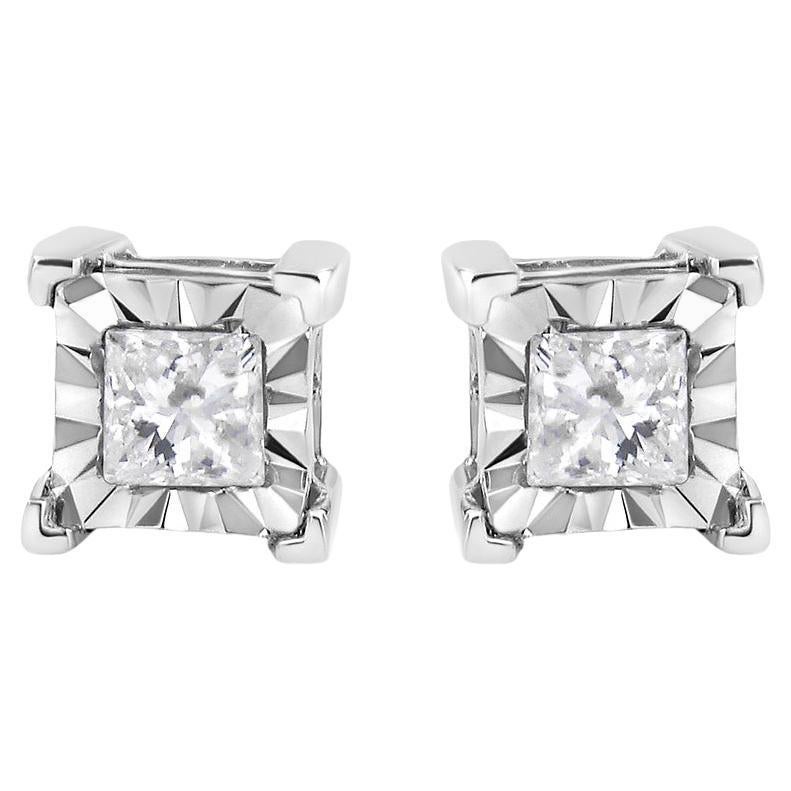 .925 Sterling Silver 1/3 Carat Diamond Solitaire Stud Earrings For Sale