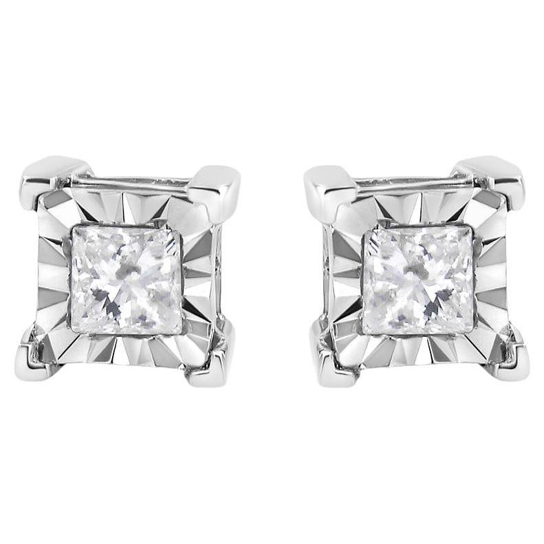 Clous d'oreilles solitaires en argent sterling avec diamants de 1/3 carat de .925