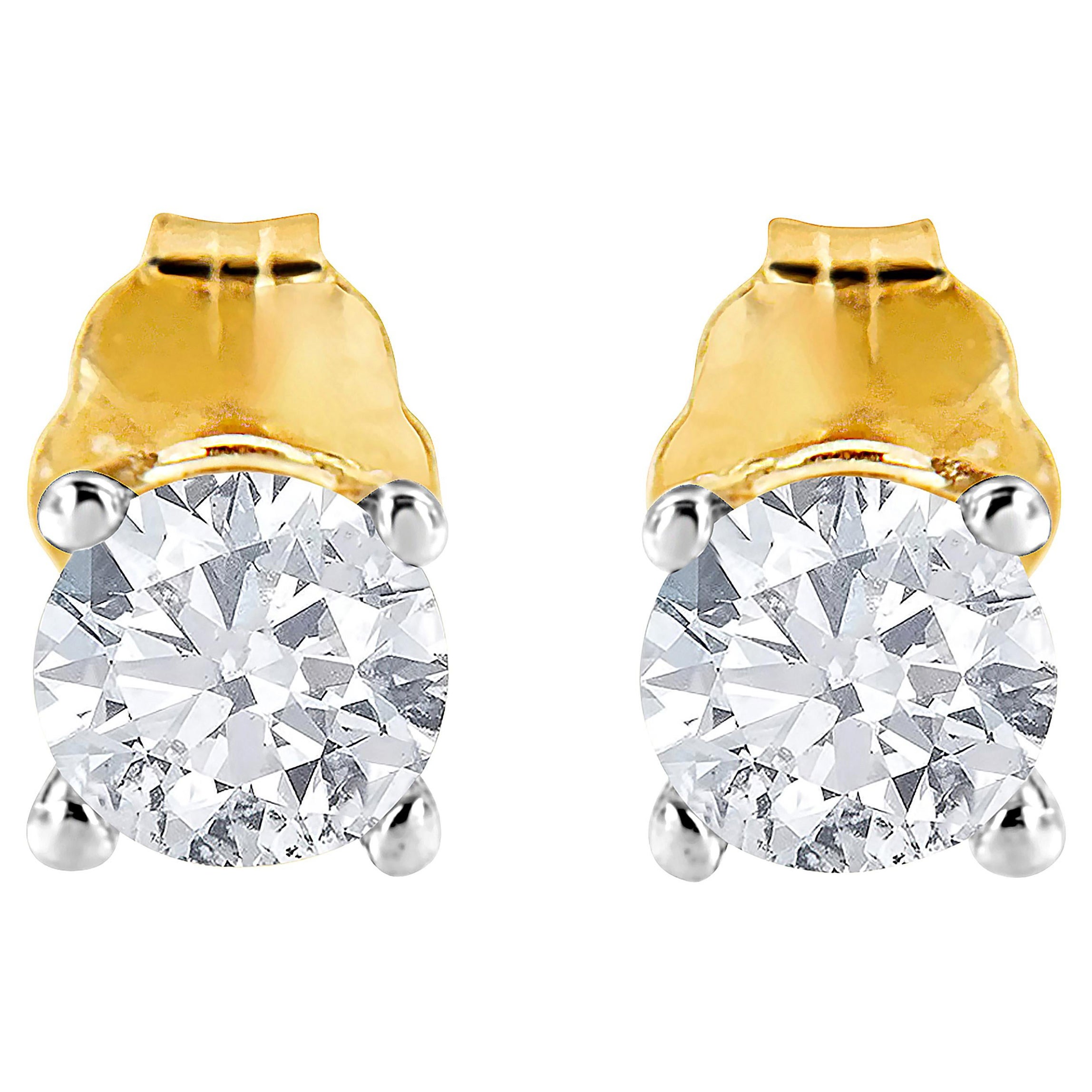 AGS Certified 14K Yellow Gold 1/2 Carat Round-Cut Diamond Stud Earrings For Sale