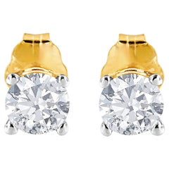 AGS Certified 14K Yellow Gold 1/2 Carat Round-Cut Diamond Stud Earrings