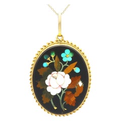 Antique French Pietra Dura and Yellow Gold Locket Pendant
