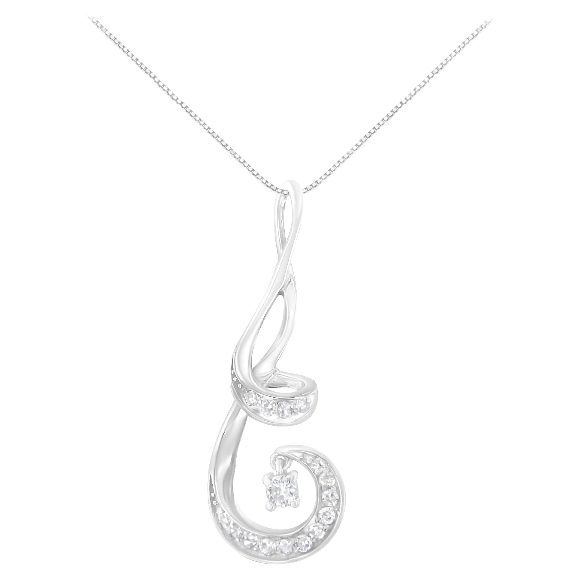 Collier pendentif en forme de spirale en or blanc 10 carats avec diamants 1/5 carat