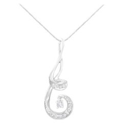 10K White Gold 1/5 Carat Diamond Spiral Pendant Necklace