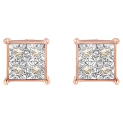 Clous d'oreilles en argent sterling plaqué or rose avec composite de diamants de 1/2 carat