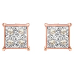 Rose Gold Plated Sterling Silver 1/2 Carat Diamond Composite Stud Earrings