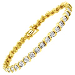 Retro Yellow Gold Plated Sterling Silver 1/4 Carat Diamond "S" Link Tennis Bracelet