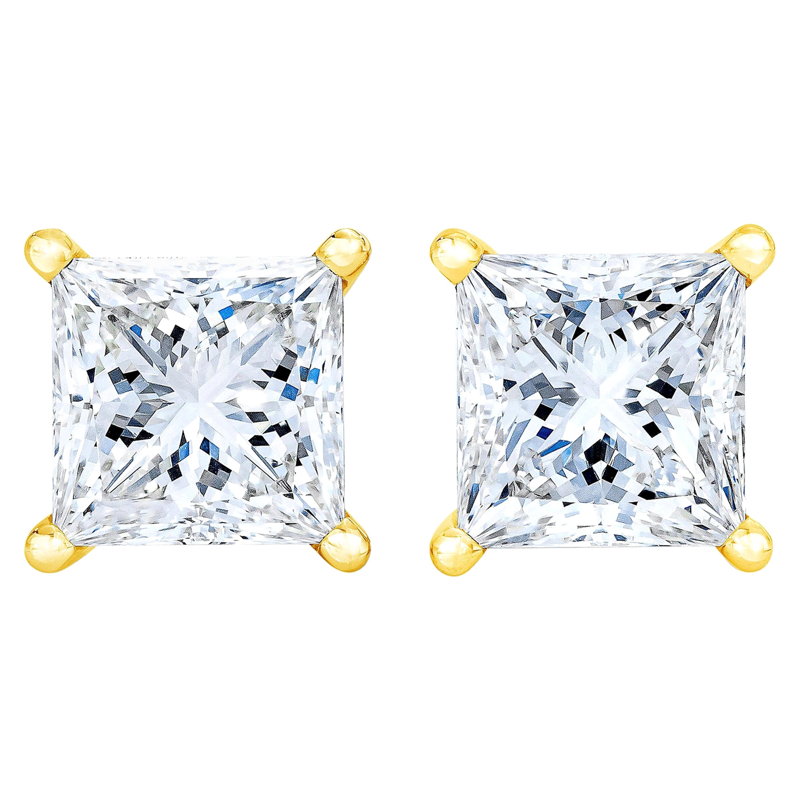 AGS Certified 14K Yellow Gold 3/8 Carat Solitaire Diamond Stud Earrings