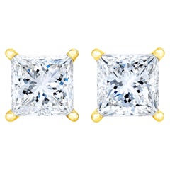 AGS Certified 14K Yellow Gold 3/8 Carat Solitaire Diamond Stud Earrings