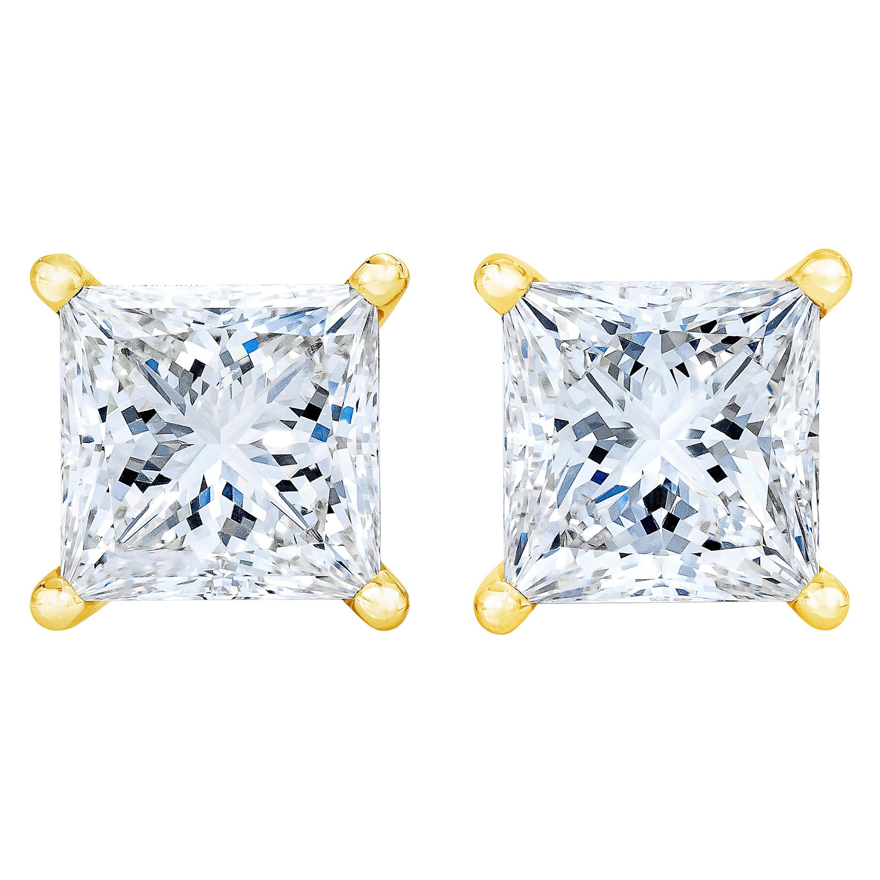 Pendientes de oro amarillo de 14 quilates con certificado AGS de 3/8 quilates de diamante solitario princesa