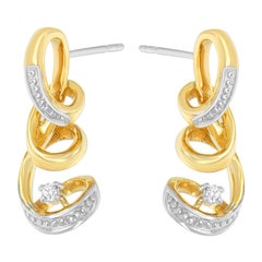10K Two Tone Gold 1/20 Carat Round Cut Diamond Spiral Earring