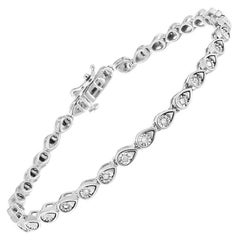 .925 Sterling Silver 1/10 Carat Round-Cut Diamond Pear Link Bracelet