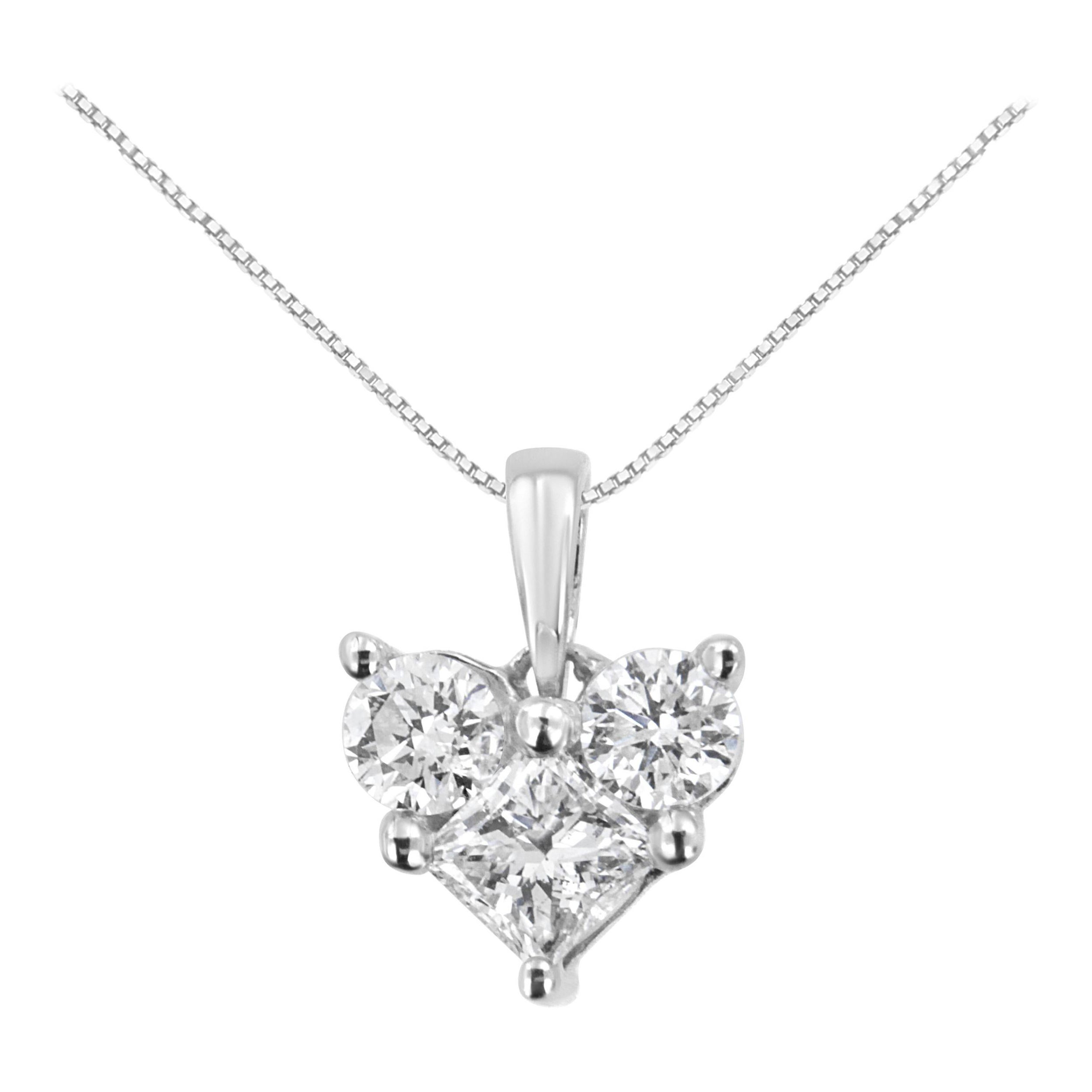 10K White Gold 1/2 Carat Diamond Heart Shape Pendant Necklace